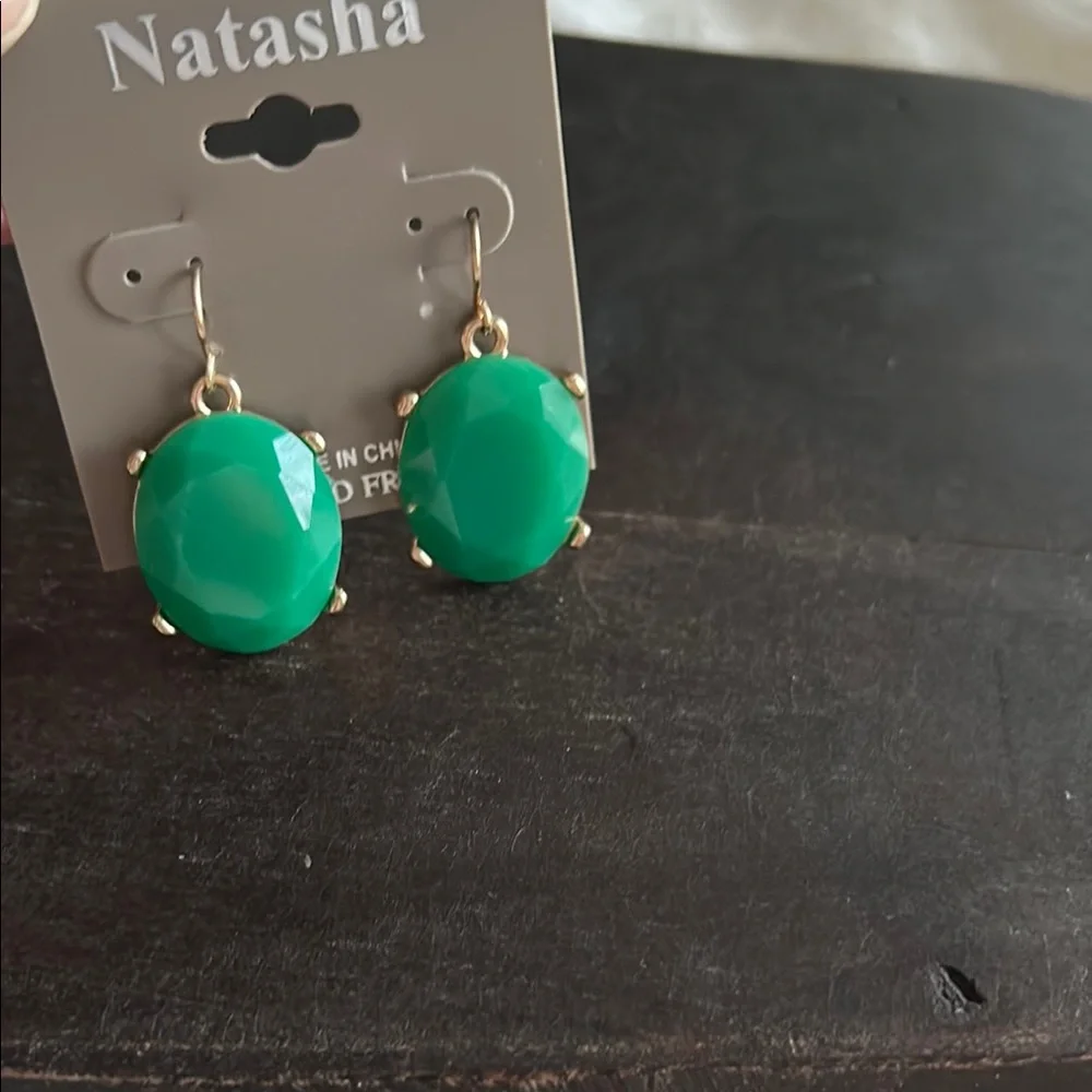Natasha Couture Green and Gold Statement Earrings